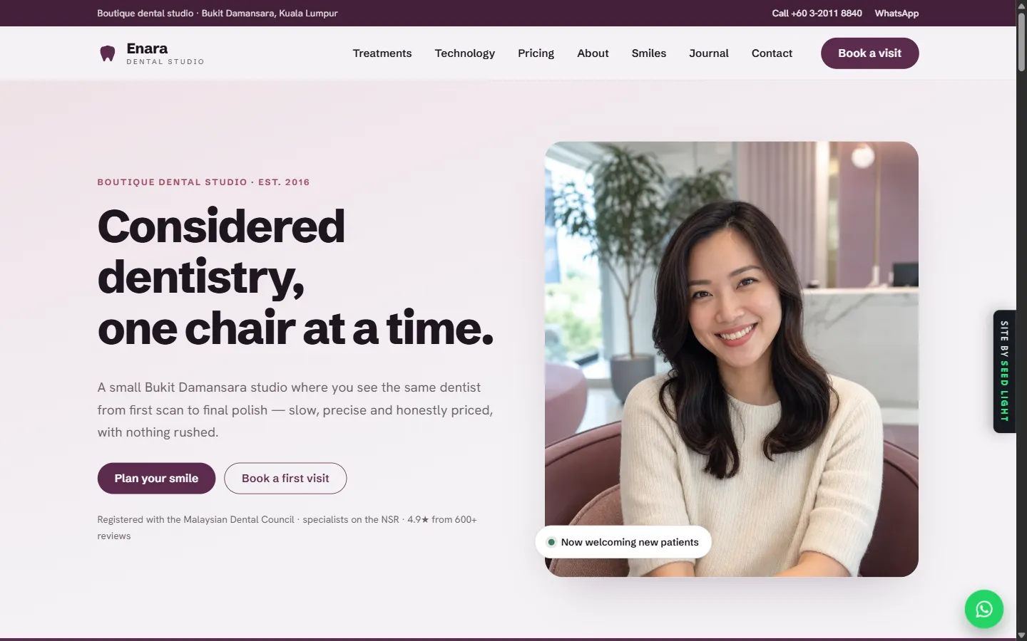 Enara Dental Studio demo website on a desktop browser