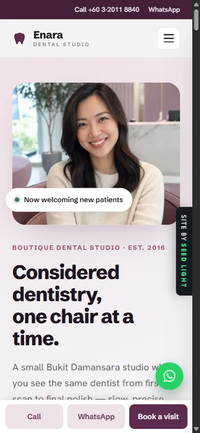 Enara Dental Studio demo website on a phone