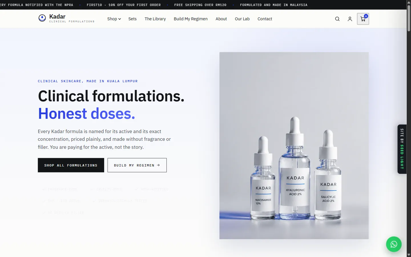 Kadar demo website on a desktop browser